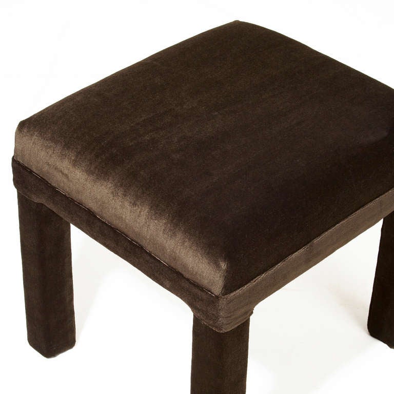 Set of Vintage Hollywood Regency Brown Mohair Stools Attributed to Milo Baughman For Sale 3