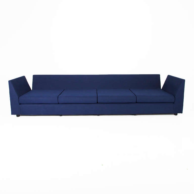 Large Vintage Italian Sofa Reupholstered in Blue Denim In Good Condition In Hollywood, CA