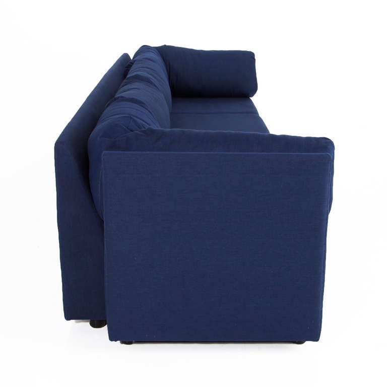 Mid-20th Century Large Vintage Italian Sofa Reupholstered in Blue Denim
