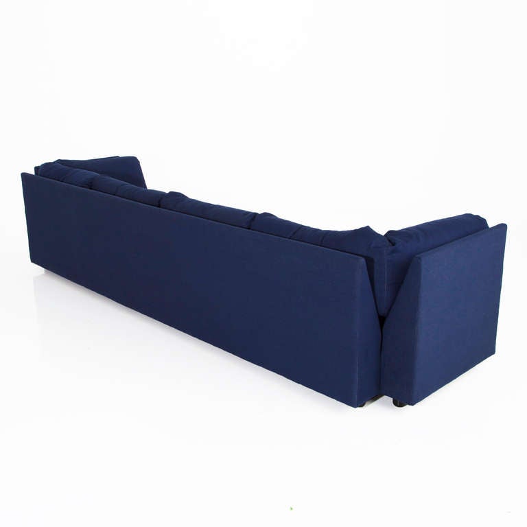 Fabric Large Vintage Italian Sofa Reupholstered in Blue Denim