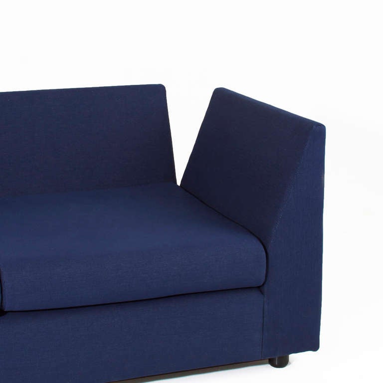Large Vintage Italian Sofa Reupholstered in Blue Denim 2