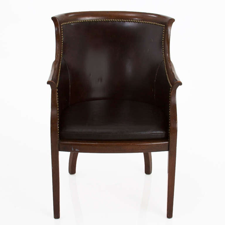 Mahogany, Leather and Metal Studded Armchair