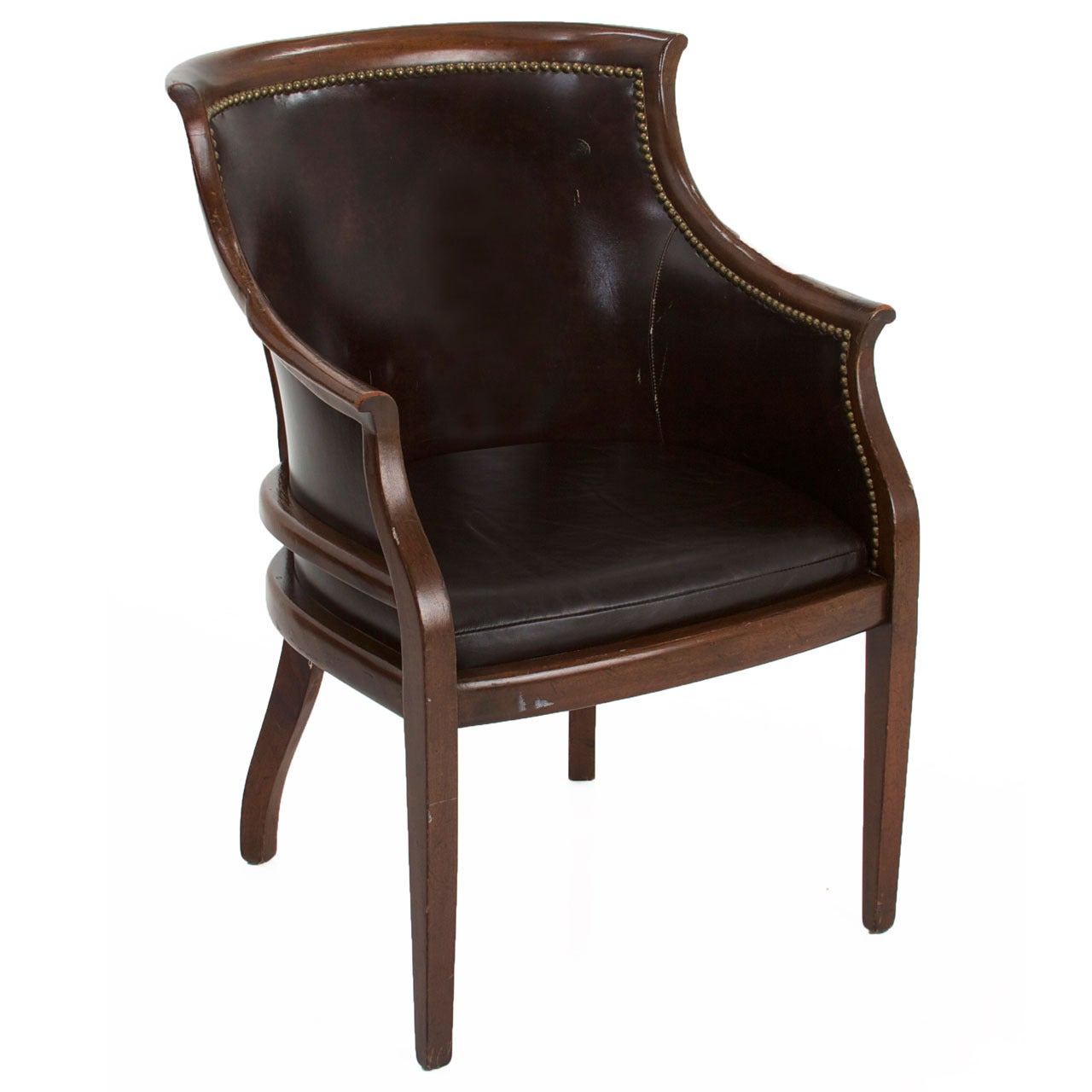 Mahogany, Leather and Metal Studded Armchair For Sale