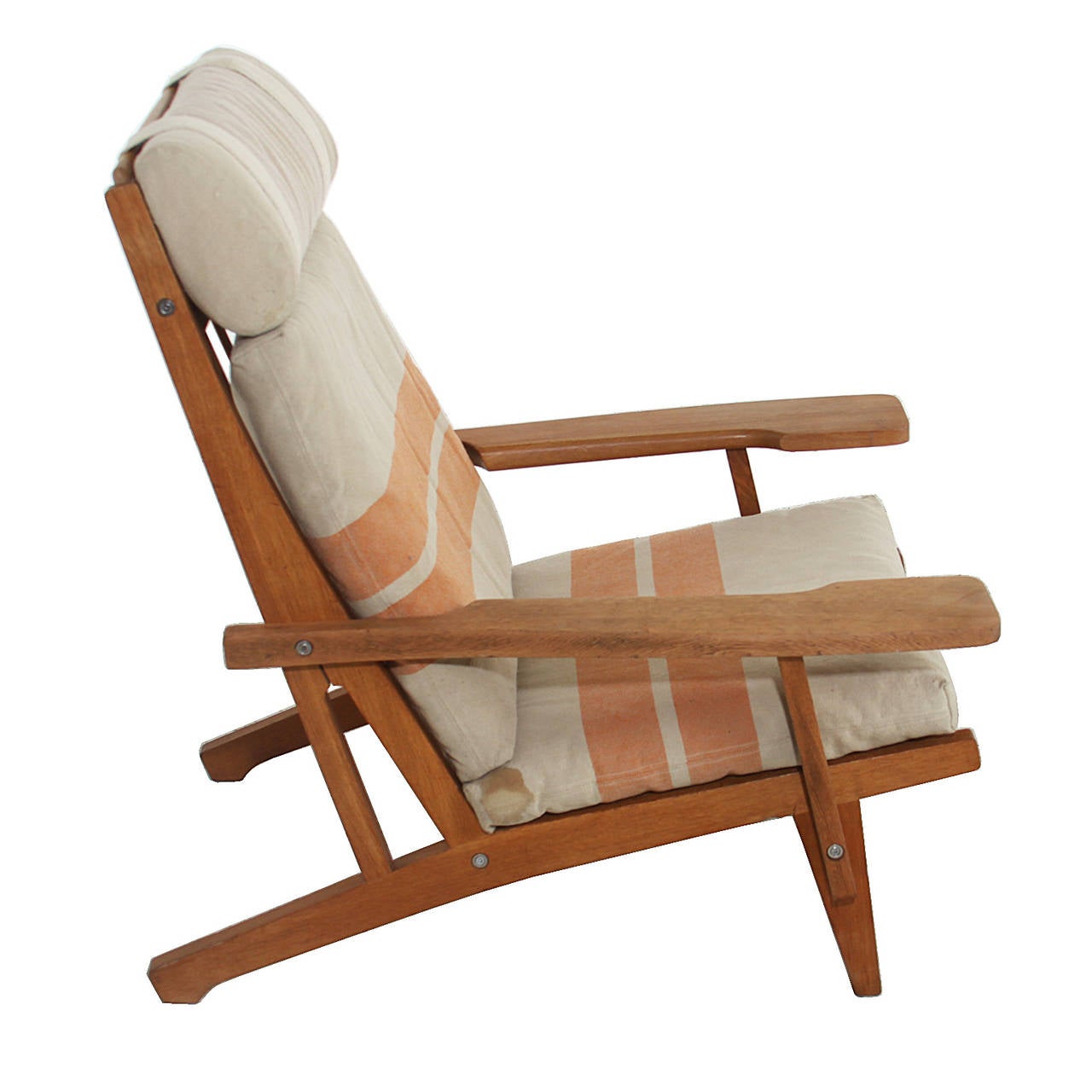 Pair of Hans Wegner GE375 oak and fabric lounge chairs 1