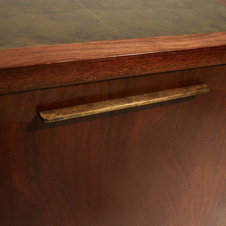 American Pair of Large Walnut and Bronze End Tables by Harry Lunstead