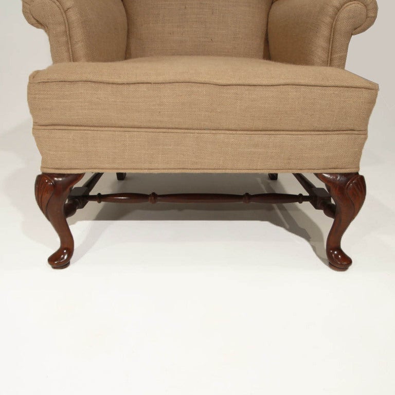 Vintage Regency Walnut Wingback Armchairs For Sale 1