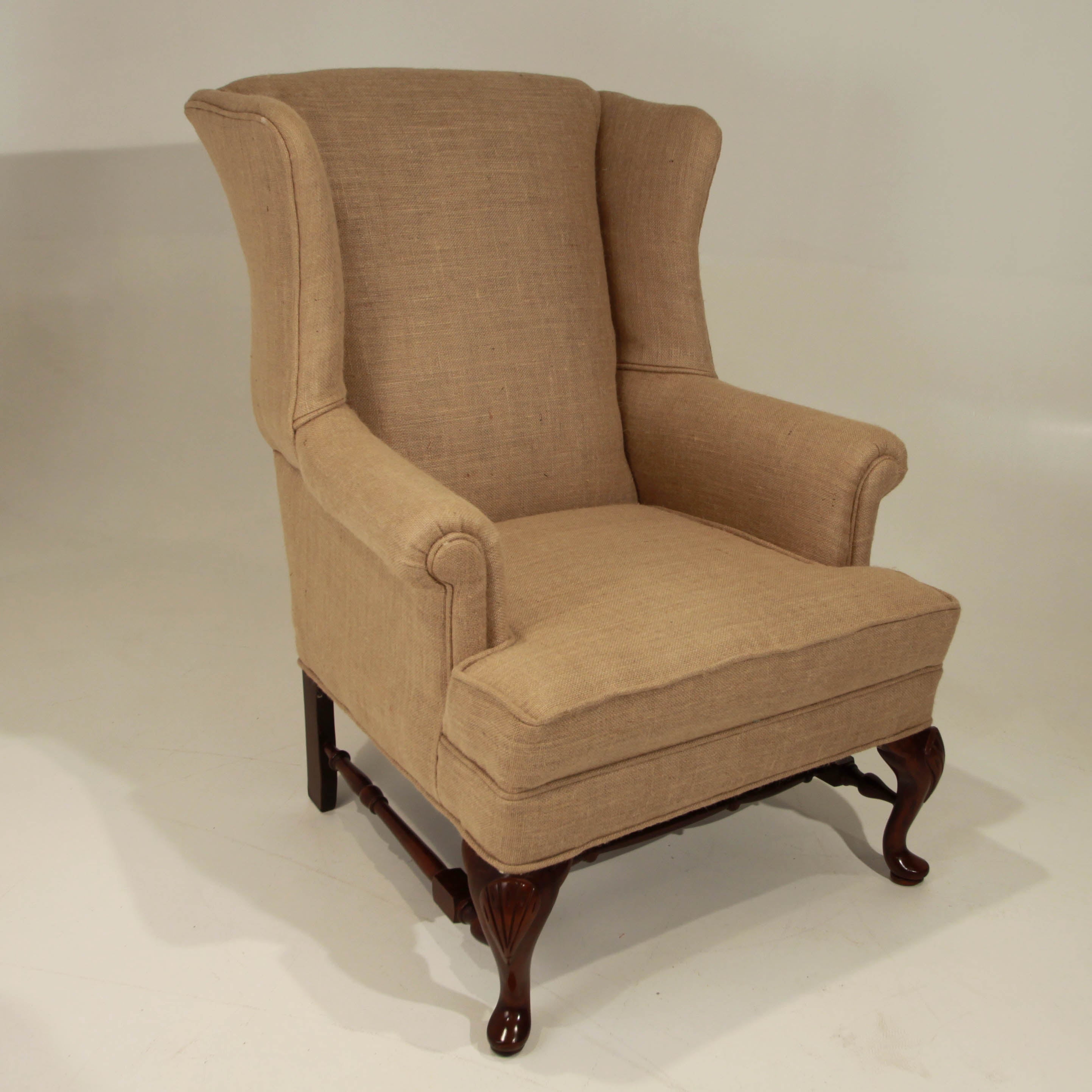 Vintage Regency Walnut Wingback Armchairs For Sale