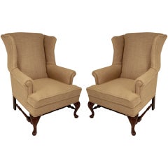 Vintage Regency Walnut Wingback Armchairs
