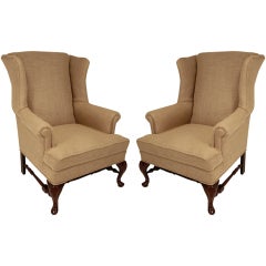 Vintage Regency Walnut Wingback Armchairs