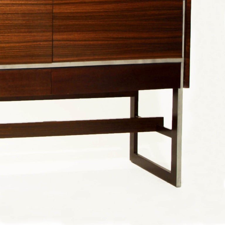 Mid-20th Century Danish Modern Exotic Hardwood and Chrome Credenza For Sale