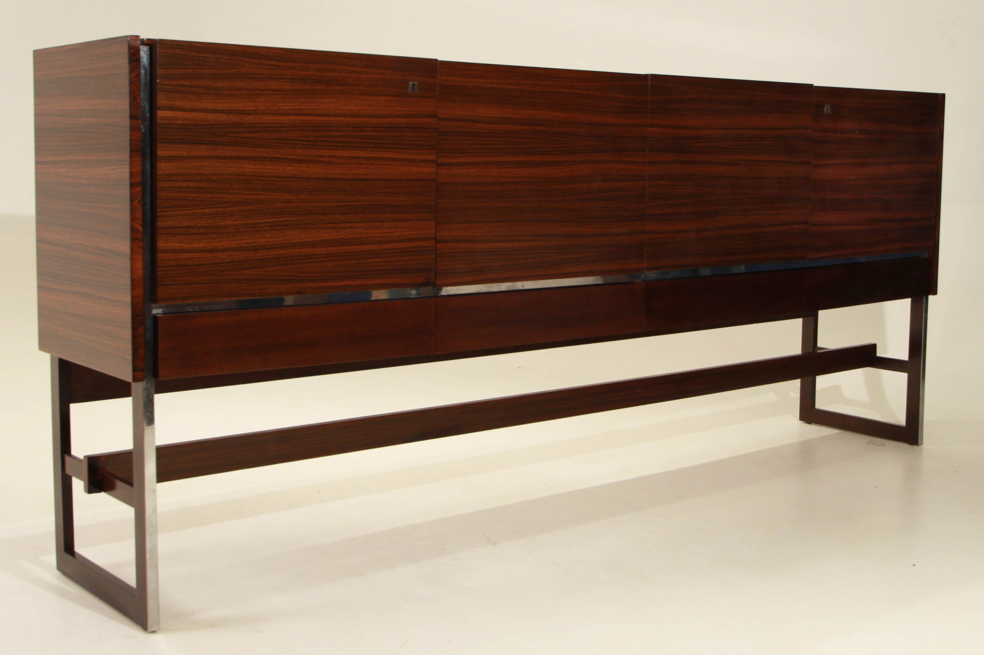 Danish Modern Exotic Hardwood and Chrome Credenza For Sale