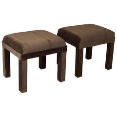 Set of Vintage Hollywood Regency Brown Mohair Stools Attributed to Milo Baughman