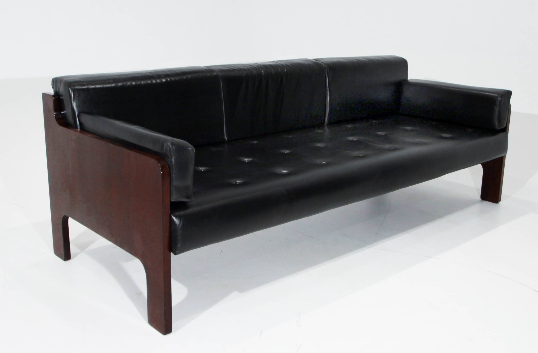 Leather and Rosewood Sofa from Brazil For Sale