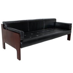 Leather and Rosewood Sofa from Brazil 1