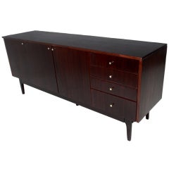 Mid-Century Mahogany Credenza with Brass Detailed Drawers