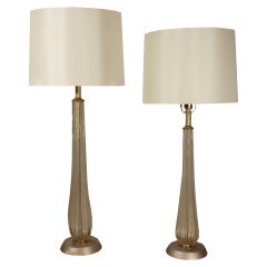 Set of tall murano table lamps with silver bases