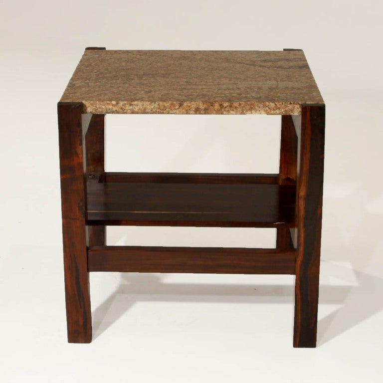 Organic Modern Brazilian Rosewood and Granite Side Tables In Good Condition For Sale In Los Angeles, CA