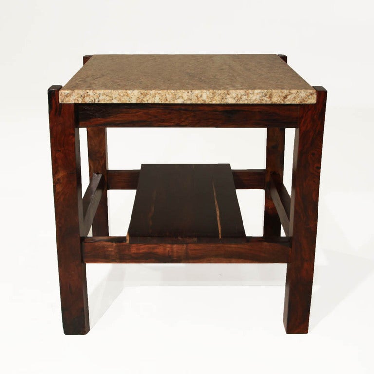 Mid-20th Century Organic Modern Brazilian Rosewood and Granite Side Tables For Sale