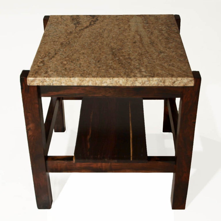 Organic Modern Brazilian Rosewood and Granite Side Tables For Sale 1