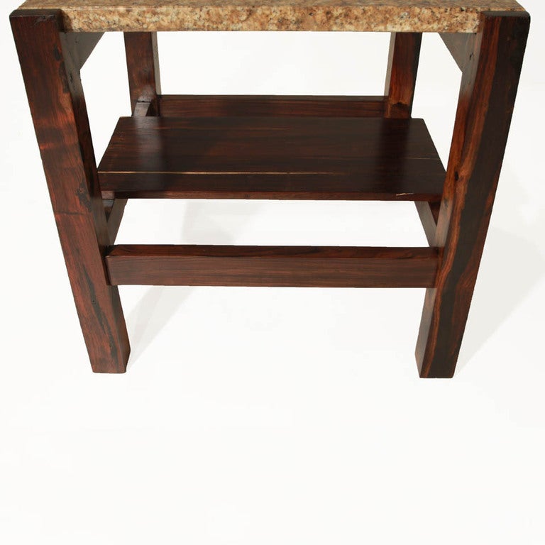 Organic Modern Brazilian Rosewood and Granite Side Tables For Sale 2