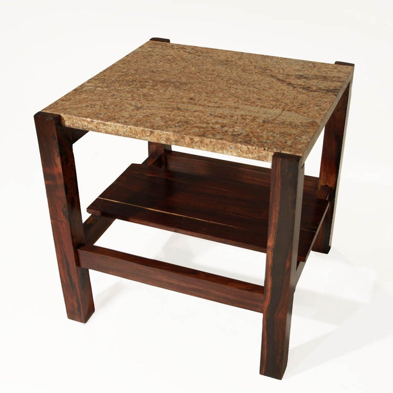 Organic Modern Brazilian Rosewood and Granite Side Tables For Sale 3