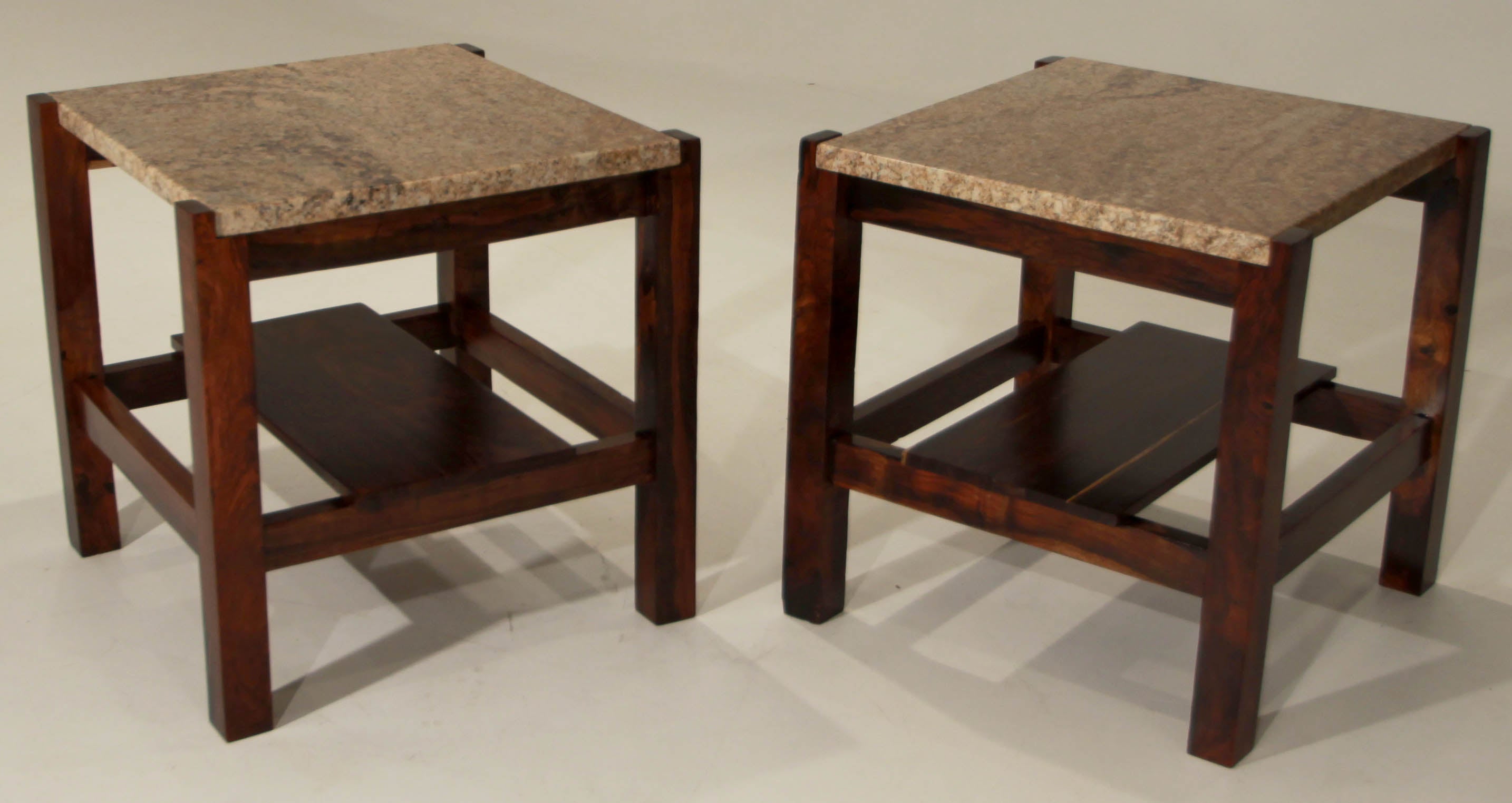 Organic Modern Brazilian Rosewood and Granite Side Tables For Sale