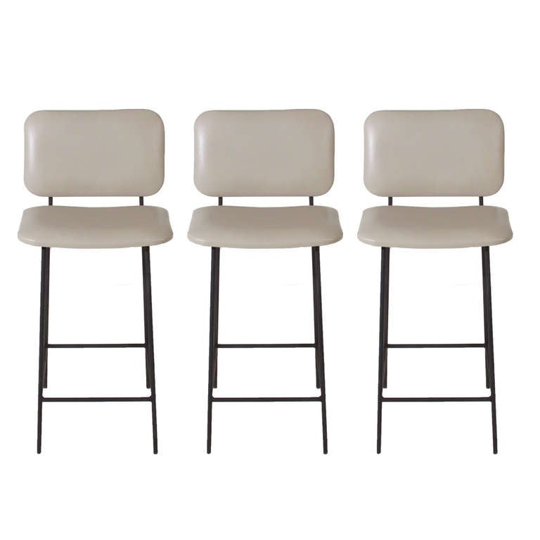Framed Sculptural Bar stools with upholstered seat and back by Thomas Hayes Studio. 

Available for custom order and the lead time is 6-8 weeks; sometimes we are able to complete projects faster, so please contact us to inquire.

The price is