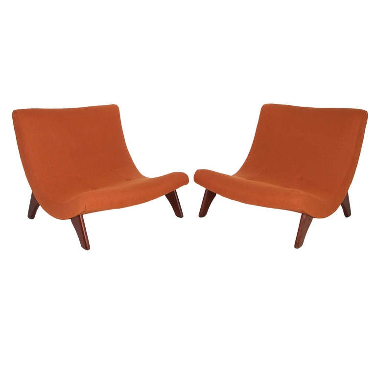 Large Scale Walnut Scoop Lounge Chairs attributed to Adrian Pearsall at