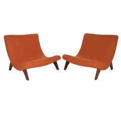 Large Scale Walnut Scoop Lounge Chairs attributed to Adrian Pearsall