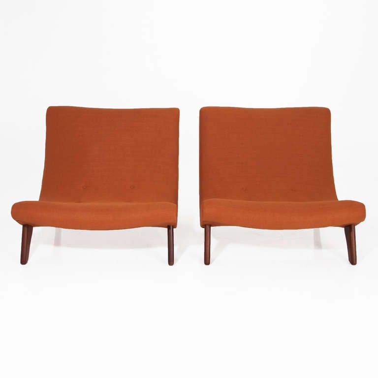 American Large Scale Walnut Scoop Lounge Chairs attributed to Adrian Pearsall