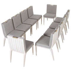 10 Bleached Walnut Dining Chairs with Solid brass accents