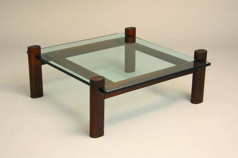 Brazilian Solid Rosewood And Glass Coffee Table In Good Condition In Hollywood, CA
