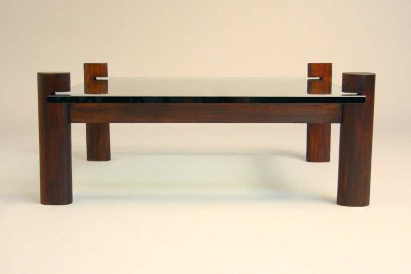 Mid-20th Century Brazilian Solid Rosewood And Glass Coffee Table