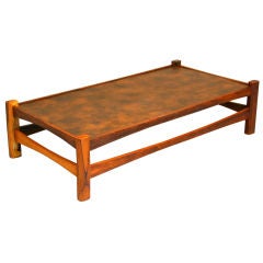 Rectangular Brazilian Rosewood and Leather-Top Coffee Table