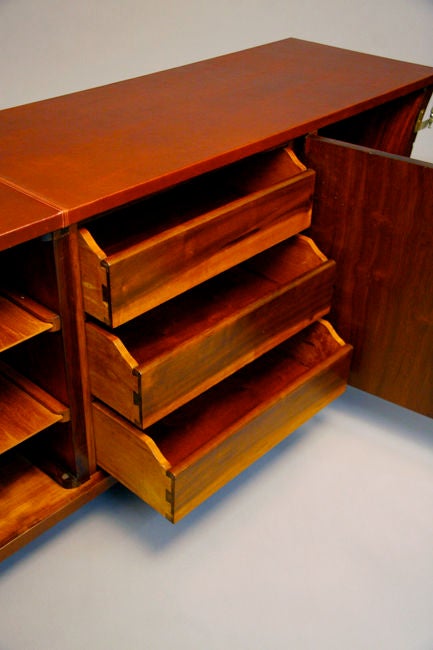 Mid-20th Century Monumental Curved Side Brazilian Rosewood Cabinet with Red Leather Top For Sale