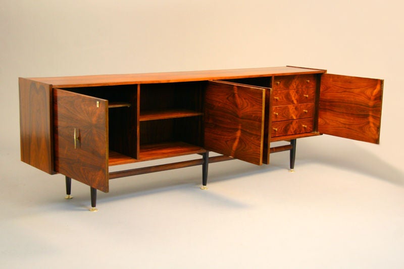 Mid-20th Century Brazilian Rosewood buffet with brass accents