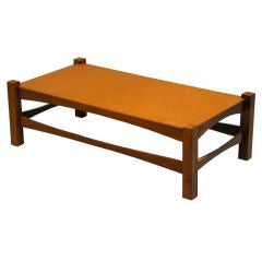 Organic Modern Brazilian Hardwood and Hand-Wrapped Leather Top Coffee Table