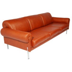 Burnt Orange Leather and Steel Sofa by Maison Jansen