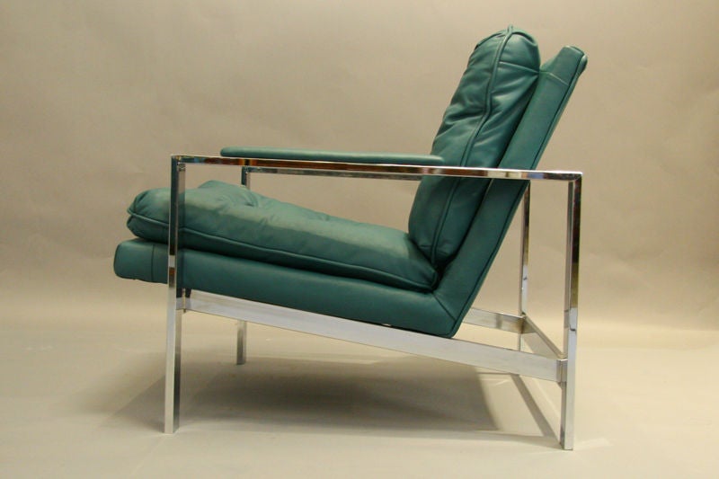 Pair of Teal Chrome Lounge Chairs by Milo Baughman