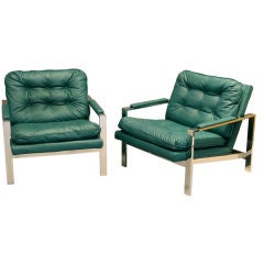 Pair of Teal Chrome Lounge Chairs by Milo Baughman