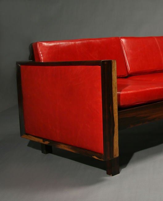 Brazilian Rosewood Open Back Sofa with Red Leather by Fatima Architects In Good Condition In Los Angeles, CA
