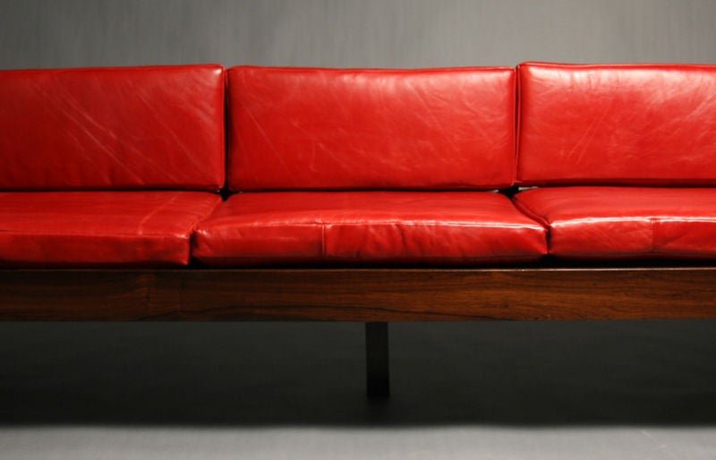 Brazilian Rosewood Open Back Sofa with Red Leather by Fatima Architects 1