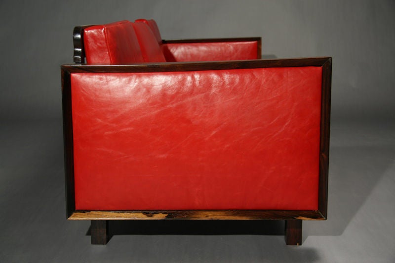Brazilian Rosewood Open Back Sofa with Red Leather by Fatima Architects 2