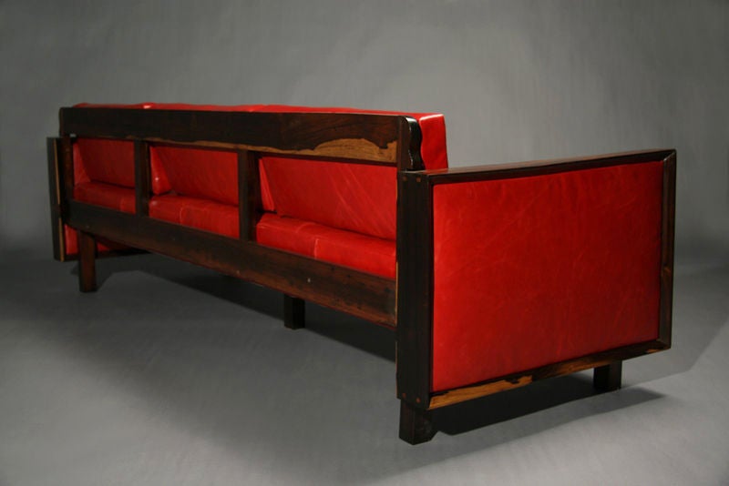 Brazilian Rosewood Open Back Sofa with Red Leather by Fatima Architects 3