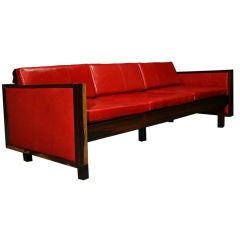 Brazilian Rosewood Open Back Sofa with Red Leather by Fatima Architects