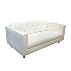 Small Tufted White Sofa by Milo Baughman