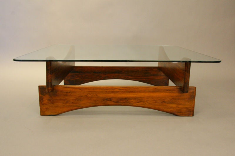 Stacked rosewood and glass coffee table from Brazil