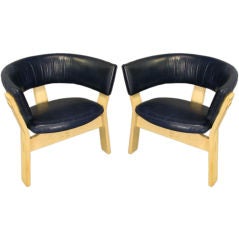 Pair of 3 legged bleached oak chairs by Poul Ostergaard