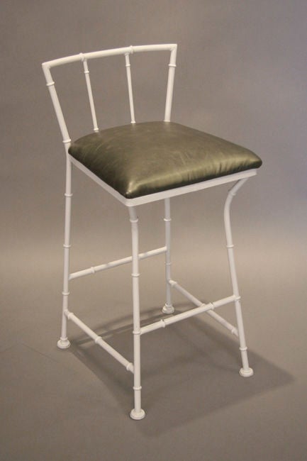 Set of 4 pewter leather bar stools by Salterini