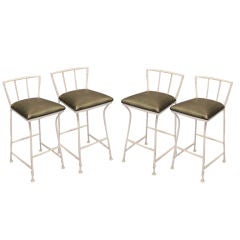 Set of 4 pewter leather bar stools by Salterini